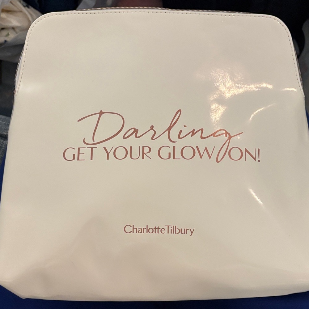 Charlotte Tilbury Cream Makeup Bag with Pink Text nwot
